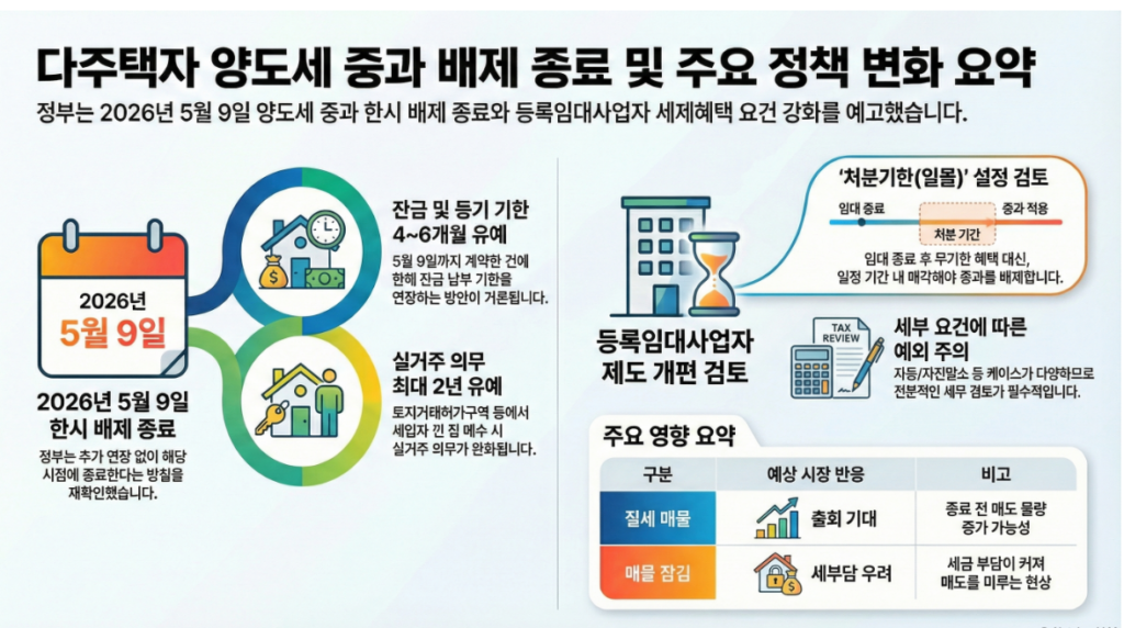 2026년 5월 9일 다주택자 양도세 중과 ‘한시배제’ 종료